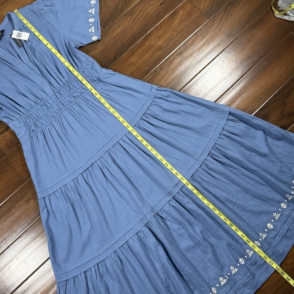 Pendleton Women's Size Medium Blue Embroidered Penelope Linen Tiered Midi Dress - Picture 4 of 11